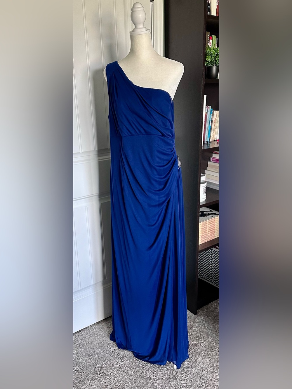 Alex Evenings One Shoulder Ruched Formal Gown with Beaded Detail